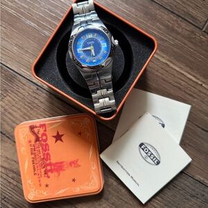 Fossil Stainless Steel Watch with Blue Accents